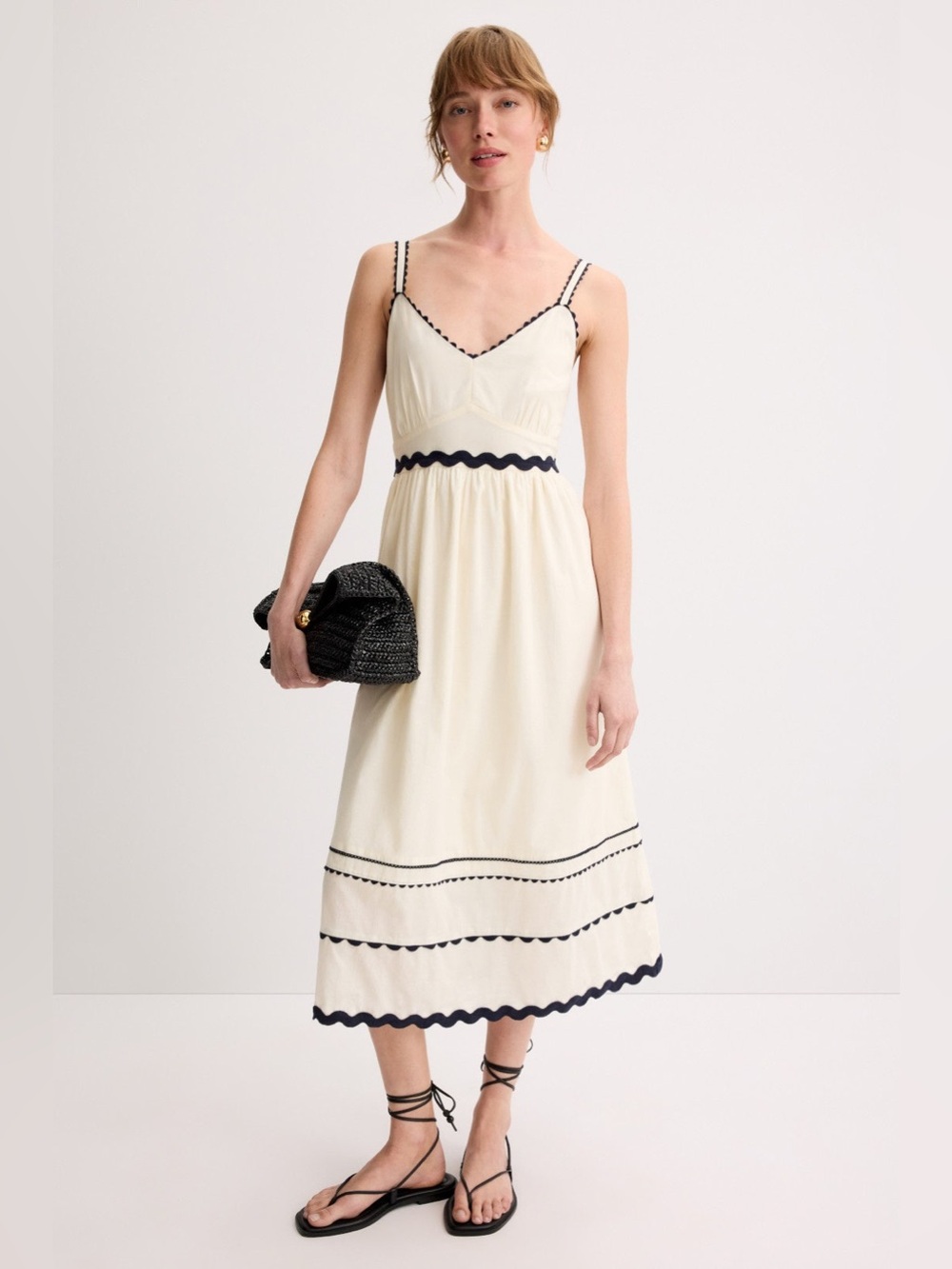 The Good Journey Rickrack White Navy Cotton Dress 10
